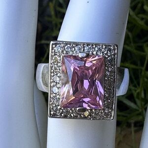 VTG Cocktail Ring Size 7 Pink Lab Created Topaz Cubic Zirconia 925 Sterling 7.9g